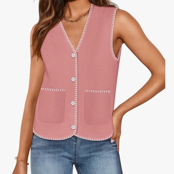 NWT ZESICA Womens Sleeveless Sweater V Neck Knit Button Down Vest - Picture 1 of 9